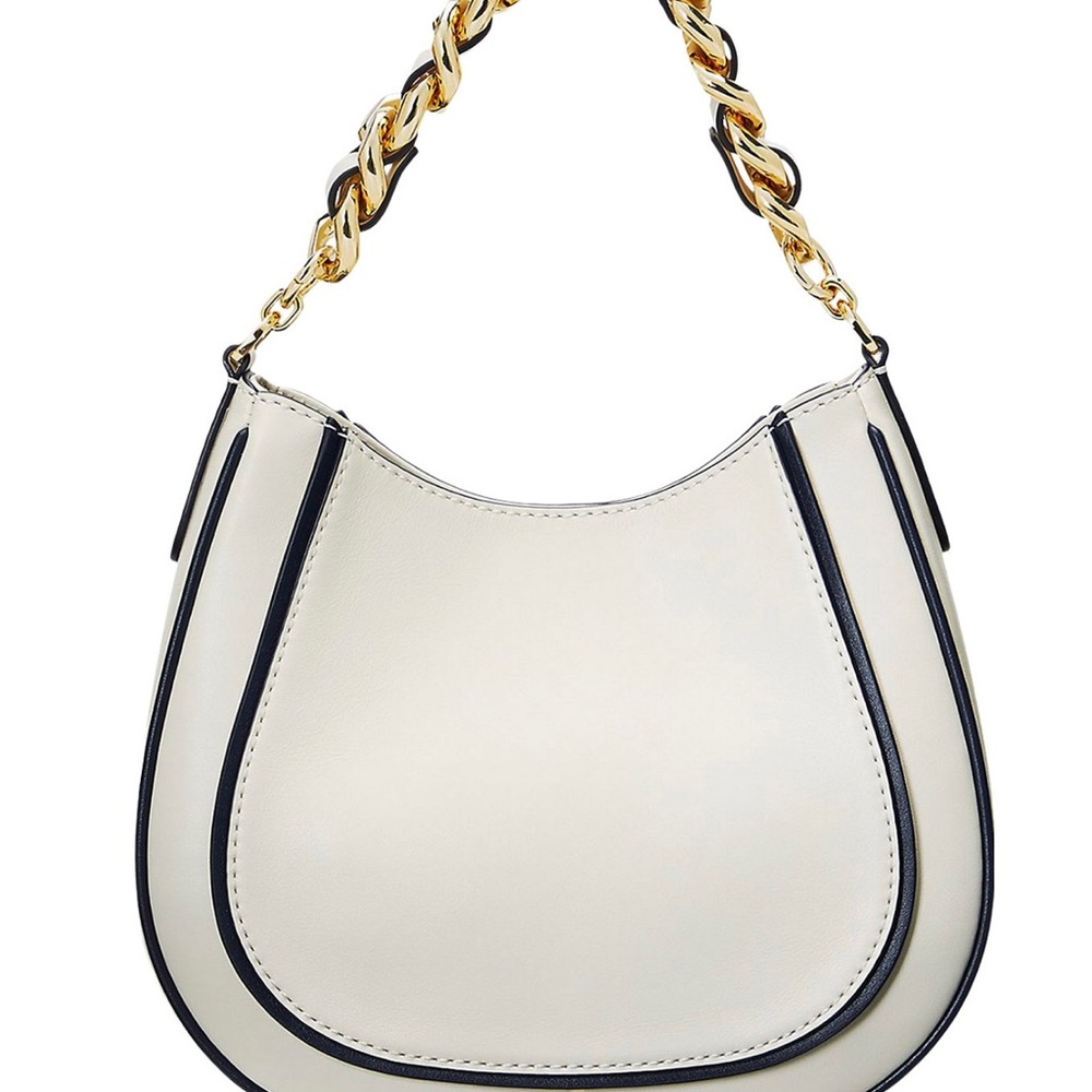 Lauren Ralph Lauren's Small Charli Shoulder Bag. Vanilla with navy trim.